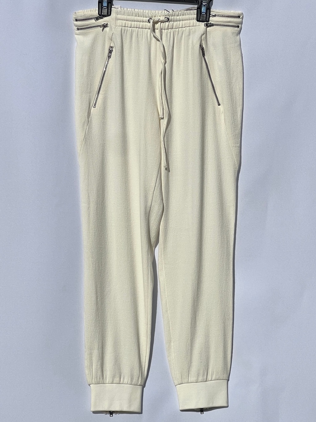 Nwt Zara Women's Premium Denim Collection Cream Joggers With Zippers Size S